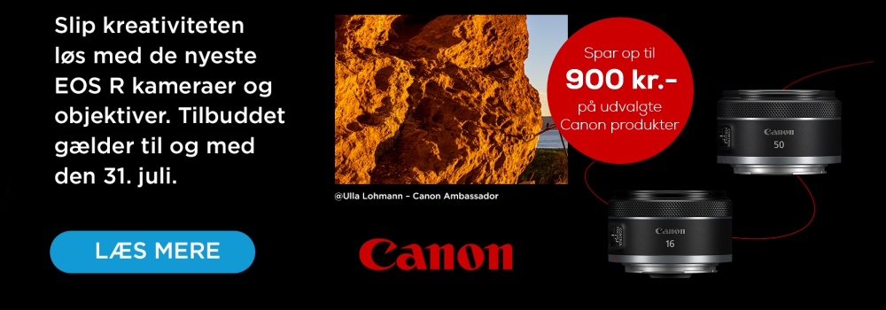 Canon Cashback spar op til 900 kr. Slip kreativiteten løs med de nyeste EOS R Kamaeraer og objektvier. Tilbuddet gælder til og med den 31. Juli